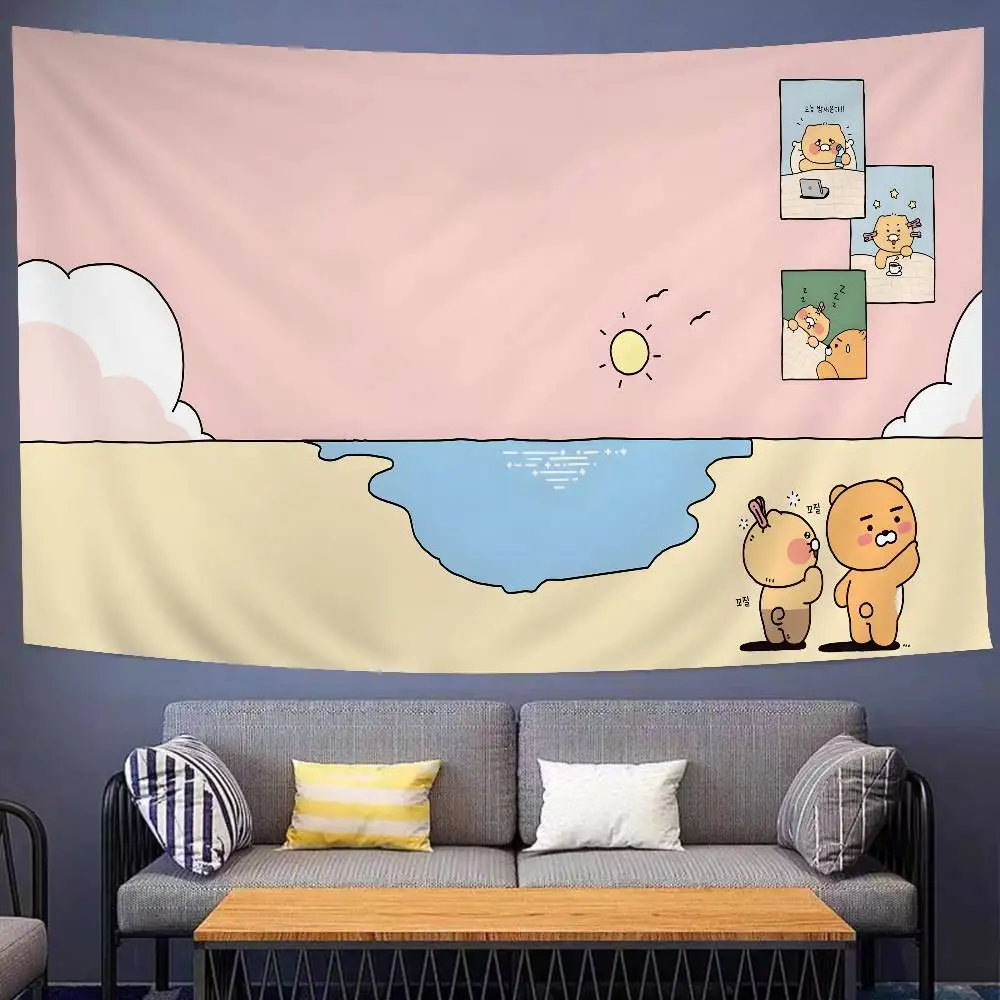 K-Kakao F-Friends Cute Cartoon Anime Tapestry Hippie Flower Wall Carpets Dorm Decor Wall Hanging Home Decor