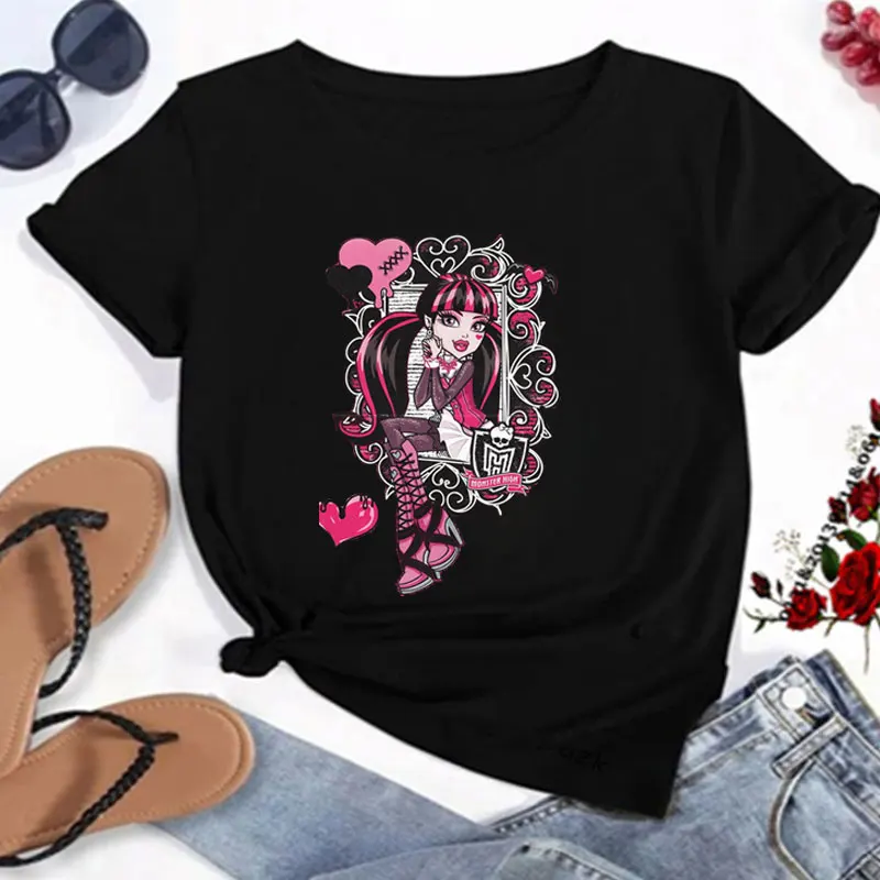 Kids Monster High MH Students T-Shirt Summer Casual Hipster Novelty Loose Roupas Masculinas Clothes Men Clothing Tops Print