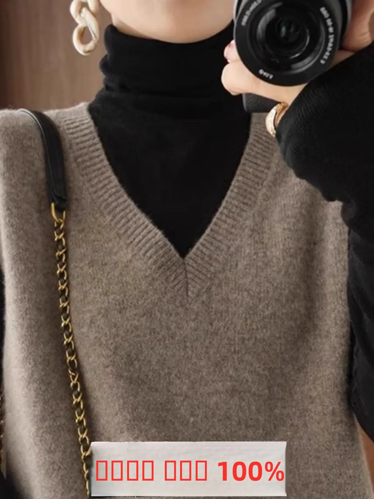 

Spring New Arrival Women's Knitted Wool Vest Loose Fit Svel Camere V-Ne Faionable Commute Sle Warm Pure Color