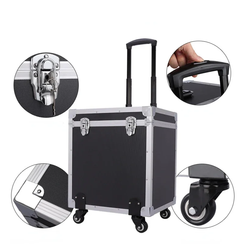 Aluminum Alloy Toolbox with Pulley Trolley Box Household Electrician Maintenance Hardware Mobile Hand Pull Storage Box Drag Type
