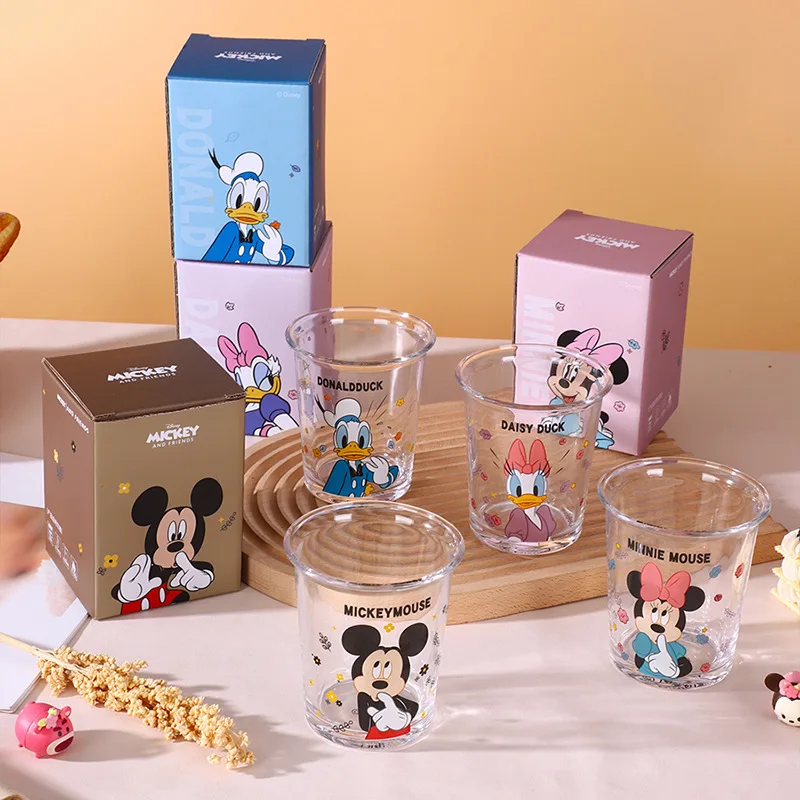 

Disney Mickey Minnie Mouse Glass Mugs Cartoon Figure Pooh Bear Daisy Kids Water Cup Mug Child Kawaii Juice Milk Cups Xmas Gifts