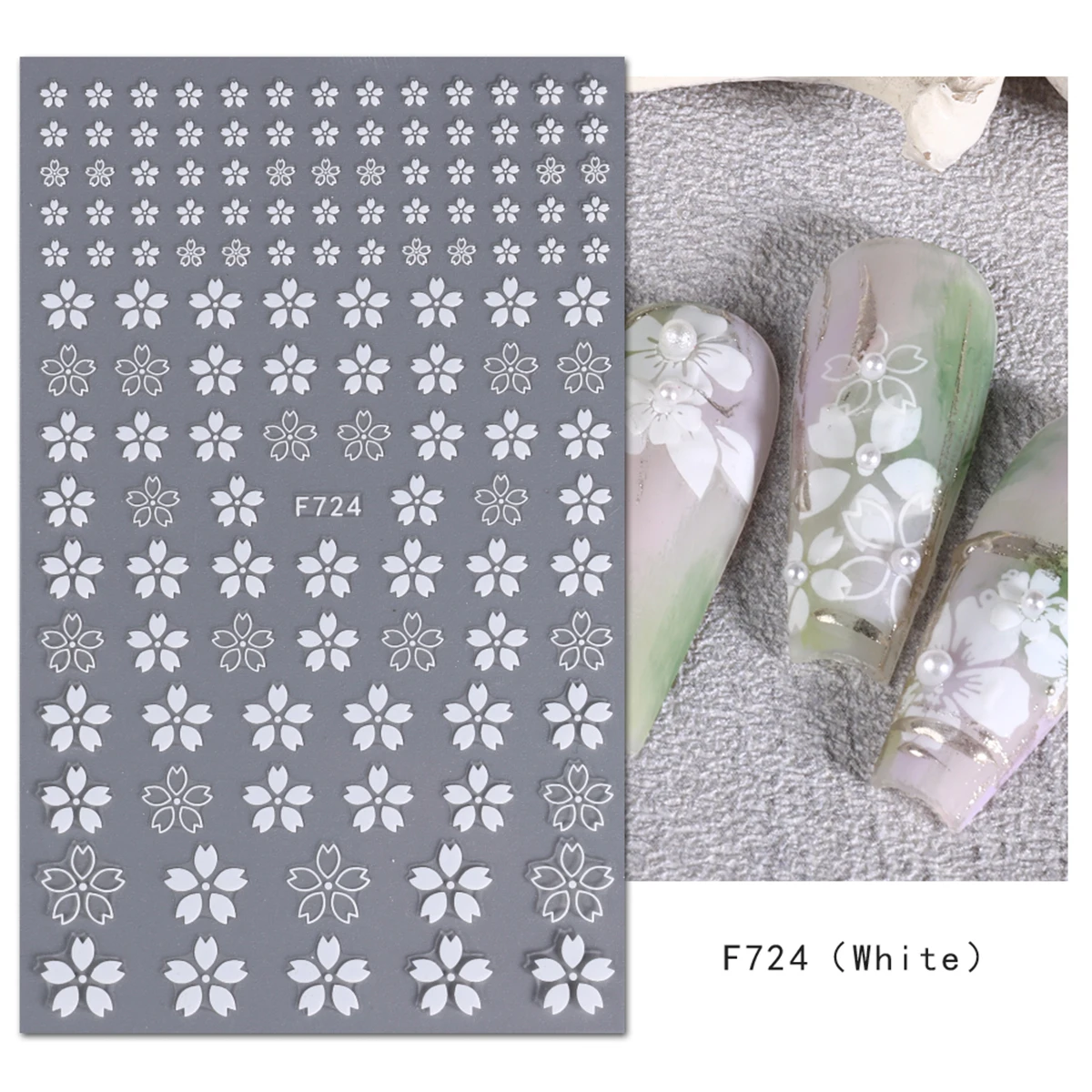 4 naklejki na paznokcie z motywem świeżych, białych kwiatów, łatwe w aplikacji do dekoracji paznokci DIY, na prezenty, imprezy, do makijażu i stylizacji ślubnych.