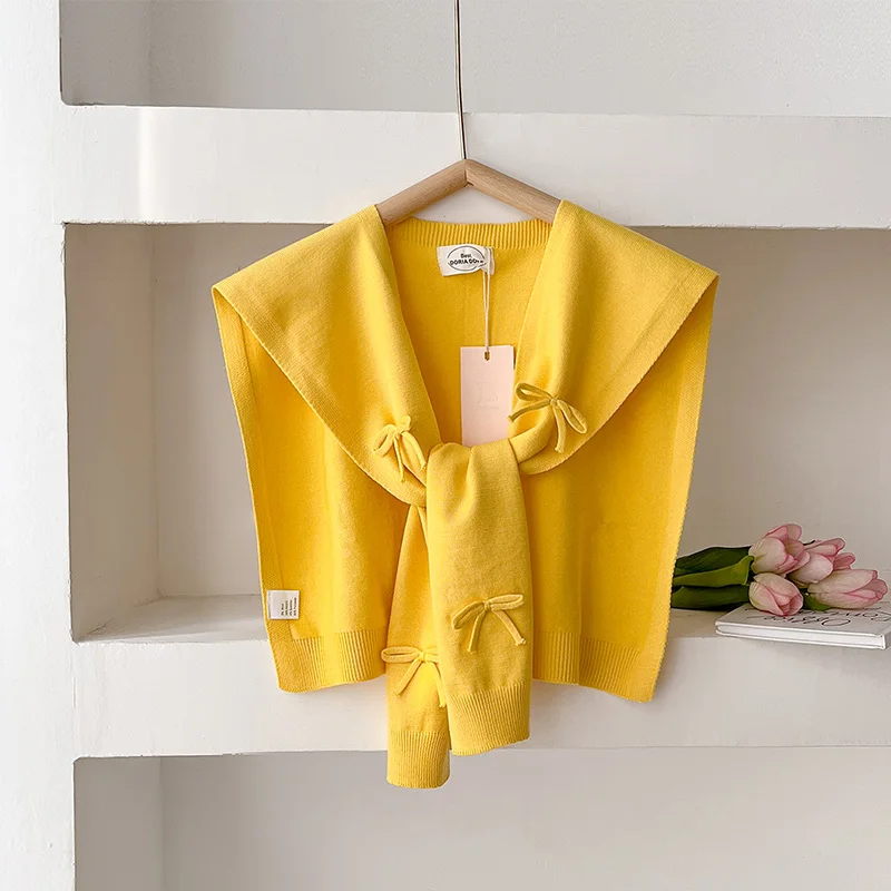 Latest Neck Guard Scarve Solid Color Woman\'s Knitted Warm Shawl Winter Wool Blouse Shoulders Fake Collar Cape Knotted Scarf