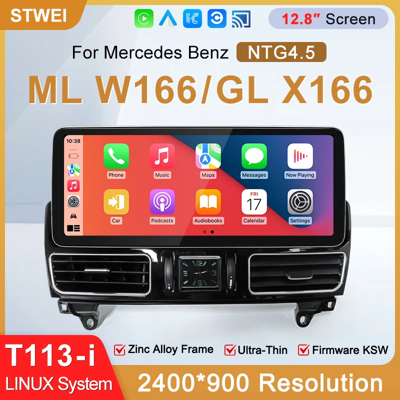 STWEI 12.8inch Wireless CarPlay Android AUTO For Mercedes Benz M Class W166 ML250 350 GL X166 Car Multimedia Linux system Screen