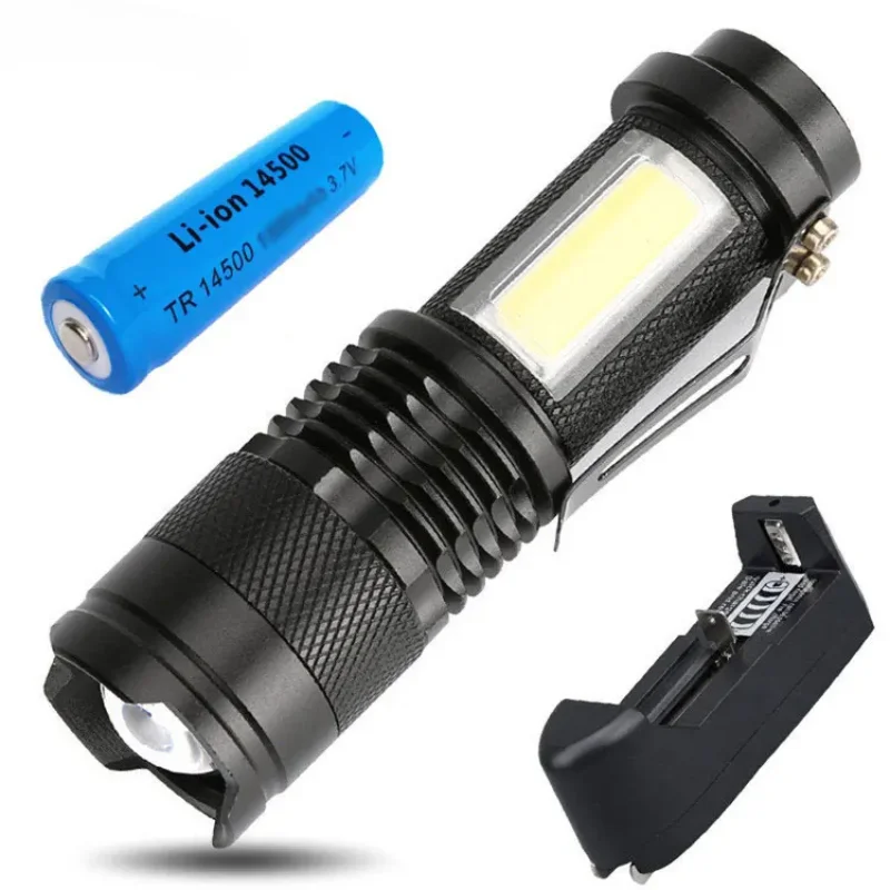 2000LM Portable LED Torch Q5 COB Mini Black Waterproof LED Flashlight Zoom Torch Penlight Use AA 14500 Battery Lighting Lantern