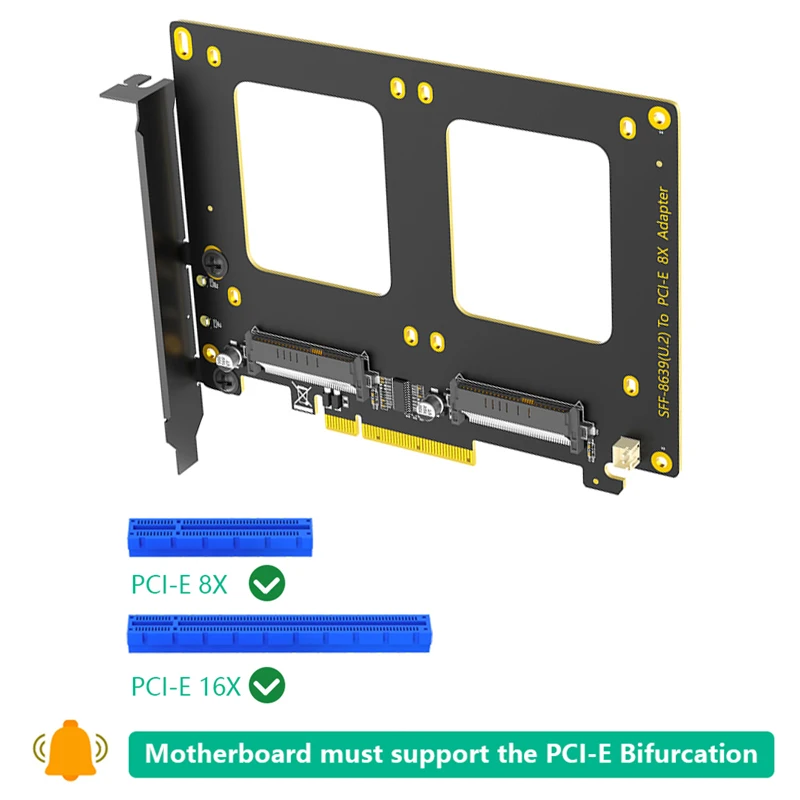 

Двойной адаптер U.2 SSD к PCIE 4.0 X8 U2 SFF-8639 к карте расширения PCI Express 8X Материнская плата PCIe Bifurcation VROC для Soft RAID