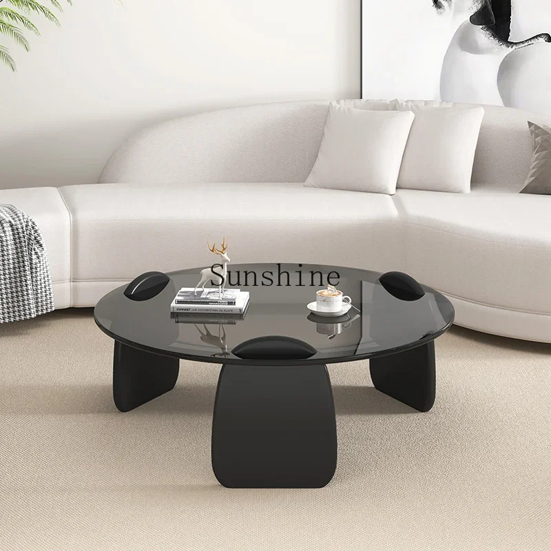 

Minimalist creative tempered glass coffee table living room light luxury round household small apartment table