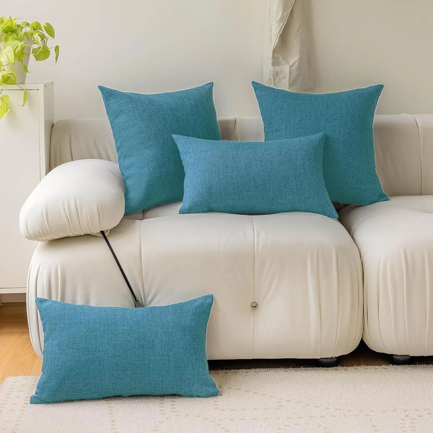 

Lake Blue Linen Solid Color Cushion Cover Customizable for All Seasons Decorative Pillowcase Multi-size Home Sofa Pillow Cover