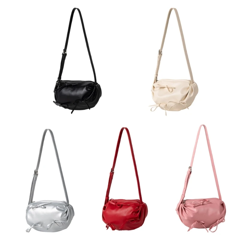 

Casual Soft PU Leather Crossbody Bag with Bows Pleated Shoulder Purse for Women