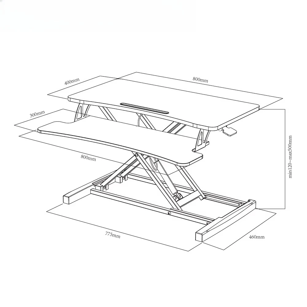 Ergonomic Pneumatic Height Adjustable Laptop and Computer Office Standing Desk Converter