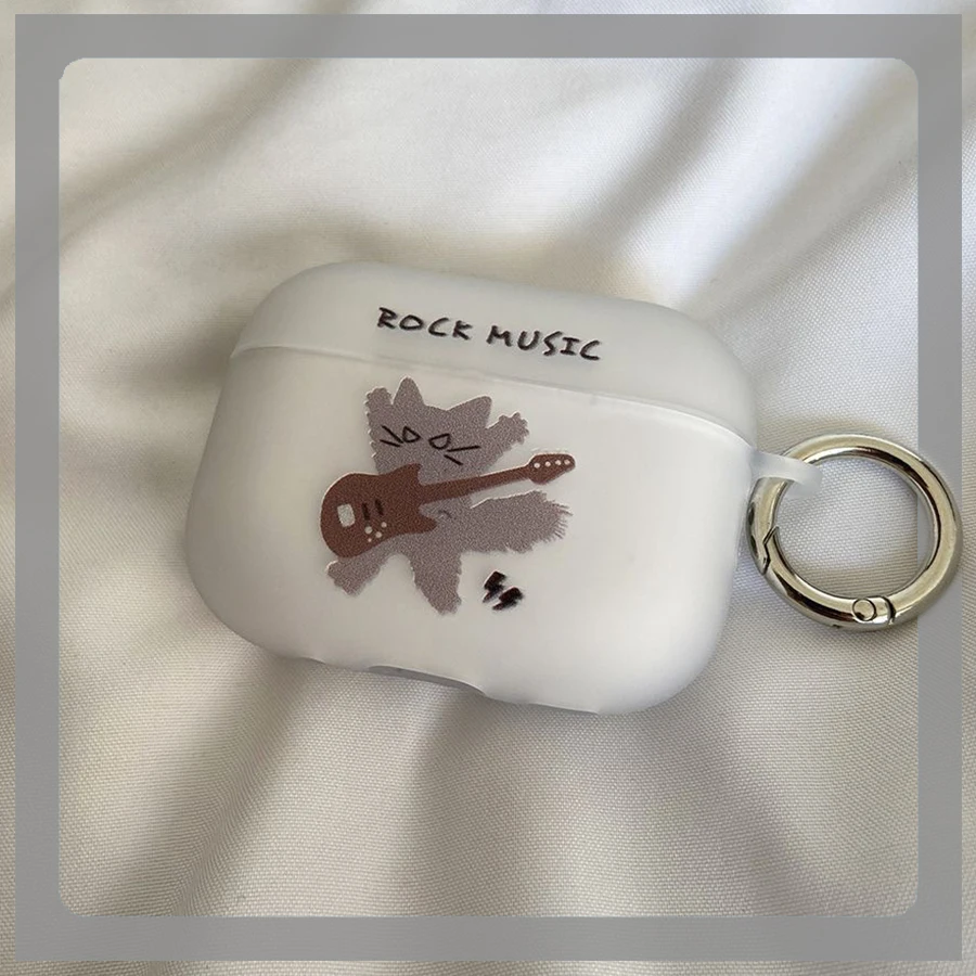 Funda de música Rock para Airpods 1, 2, 3 Pro, Pro 2, 2022, Rock Cat, fundas suaves para auriculares, Funda de dibujos animados de Anime