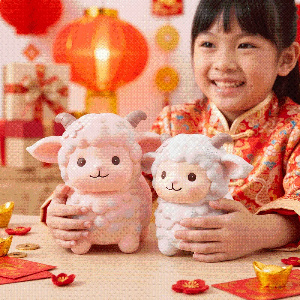 PVC Cute Sheep Bank Pastel Pink Drop Resistant Zodiac Lamb Coin-box Horn Detail Back Slot Shatterproof Piggy Banks