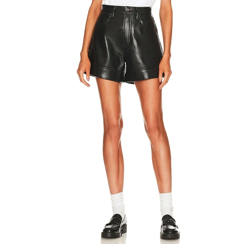 Women's Sexy Black PU Leather High Waist Shorts, Tight, Gothic, Street Fashion, Y2K, Hot Girl Outfit, Summer, 2023