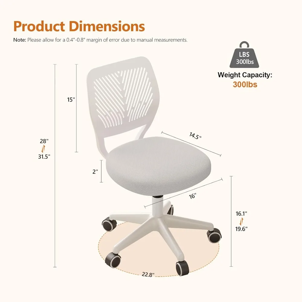 Ergonomic Adjustable Height Swivel Rolling Office Chair with Soft Mesh Cushion for Small Study and Comfortable Use