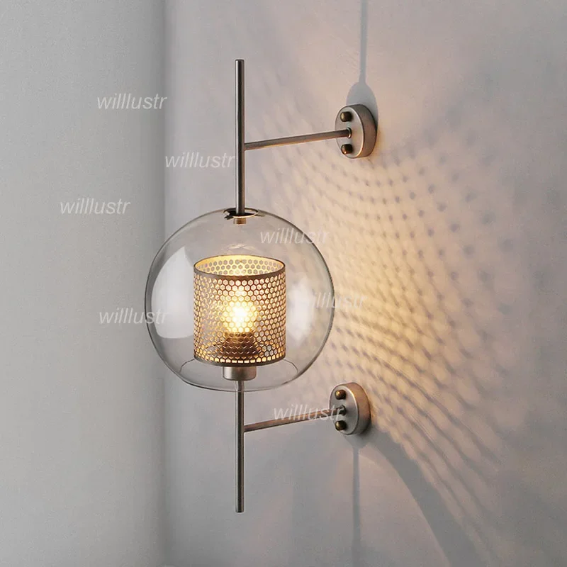 Imagem -04 - Ferro Net Wall Sconce Lâmpada de Vidro Globo Cilindro Sombra Luxo Acessível Industrial Luxo Acessível Ajuste para Sala de Dinning Quarto Restaurante Hotel