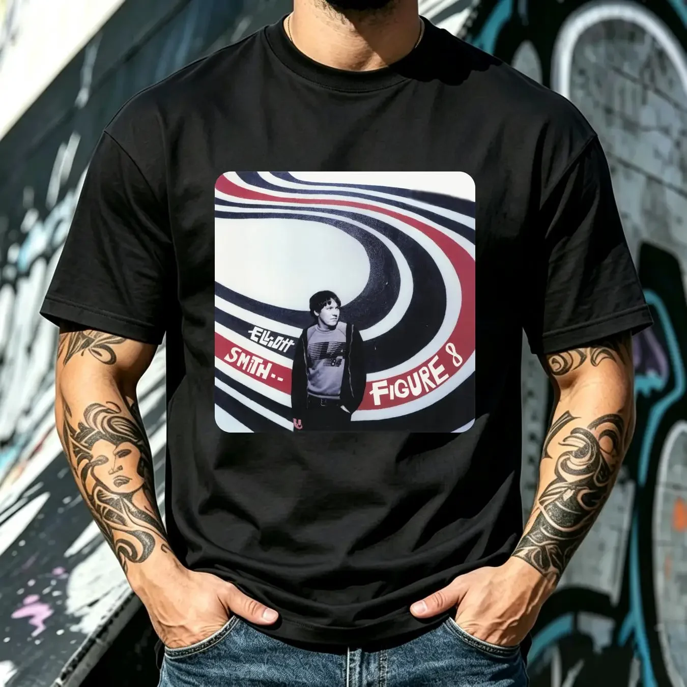 washed T Shirt Figure 8 VTG Elliott Smith  Black S 234XL CC1441 vintage Washed Soft Versatile Comfortable graphic homme Casual