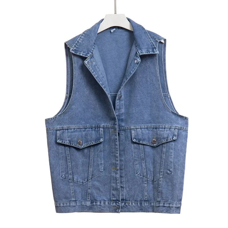 Single breasted Women\'s Denim Vest Jacket 2025 Spring New Korean Loose Sleeveless Jeans Outwear Casual Female Waistcoats Tops
