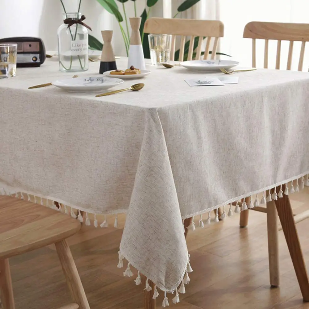 Leinen-Tischdecken, Stoff-Quasten-Tischdecke, staubdichte Tischdecke für Küche, Esszimmer, Tischplatte, Heimdekoration, täglicher Gebrauch