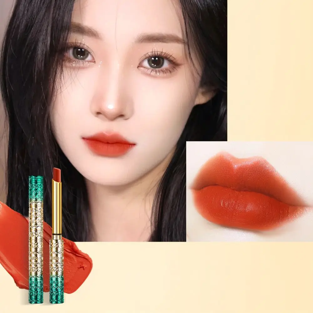 Slim Tube Matte Lipstick Professional Makeup Retro Carved Design Velvet Texture Long Wearing Waterproof Beauty Cosmetic
