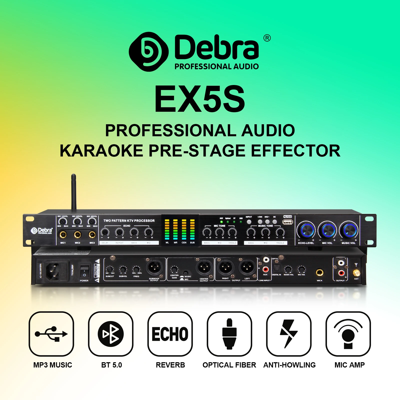 

EX5S Karaoke Effects Pre-Processor, Multi-Band Reverb Effects, Light Lossless Input, Bluetooth Transmission,Stable Voltage