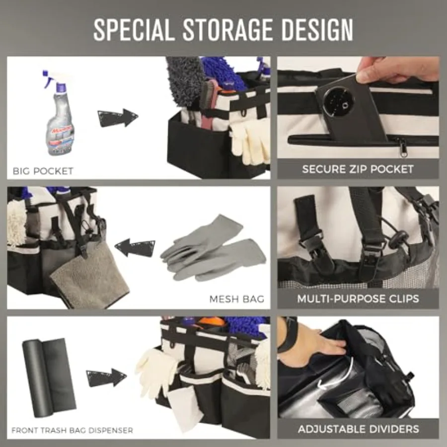 Wearable Cleaning Caddy, Cleaning Caddy plies Organizer with Handle and Shoulder Straps for Housekeepers, Under Sink and Car Cl