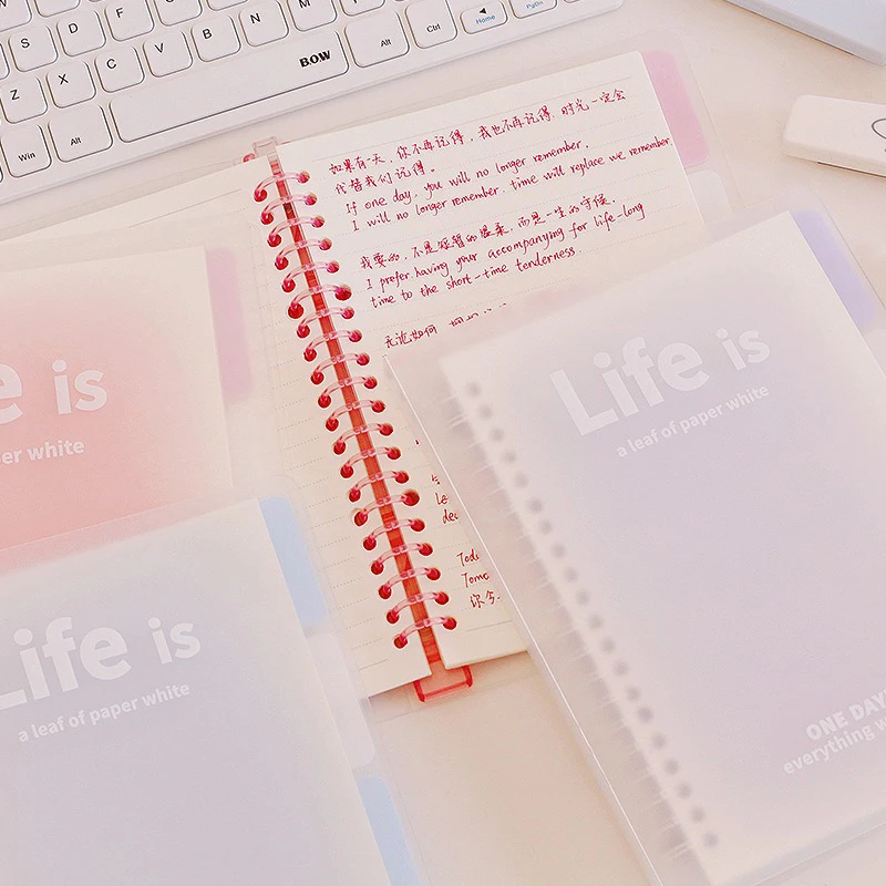 Kawaii Notebook PP Plastic Shell Frosted Color Translucent A5/20 Hole Loose-leaf Notebook A5B5 Student Notebook Notepad