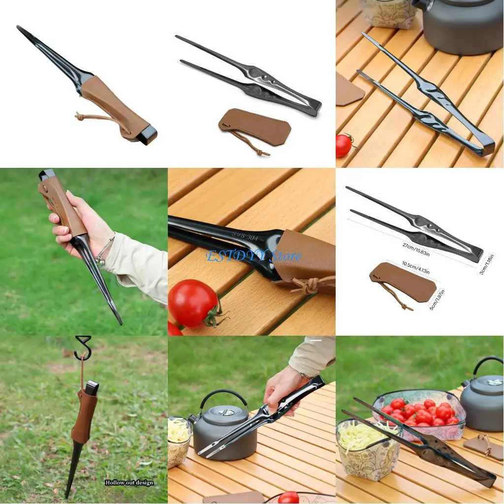

G6DE 304 Stainless Steel Black Serving Tongs for BBQ Camping and Family Gatherings