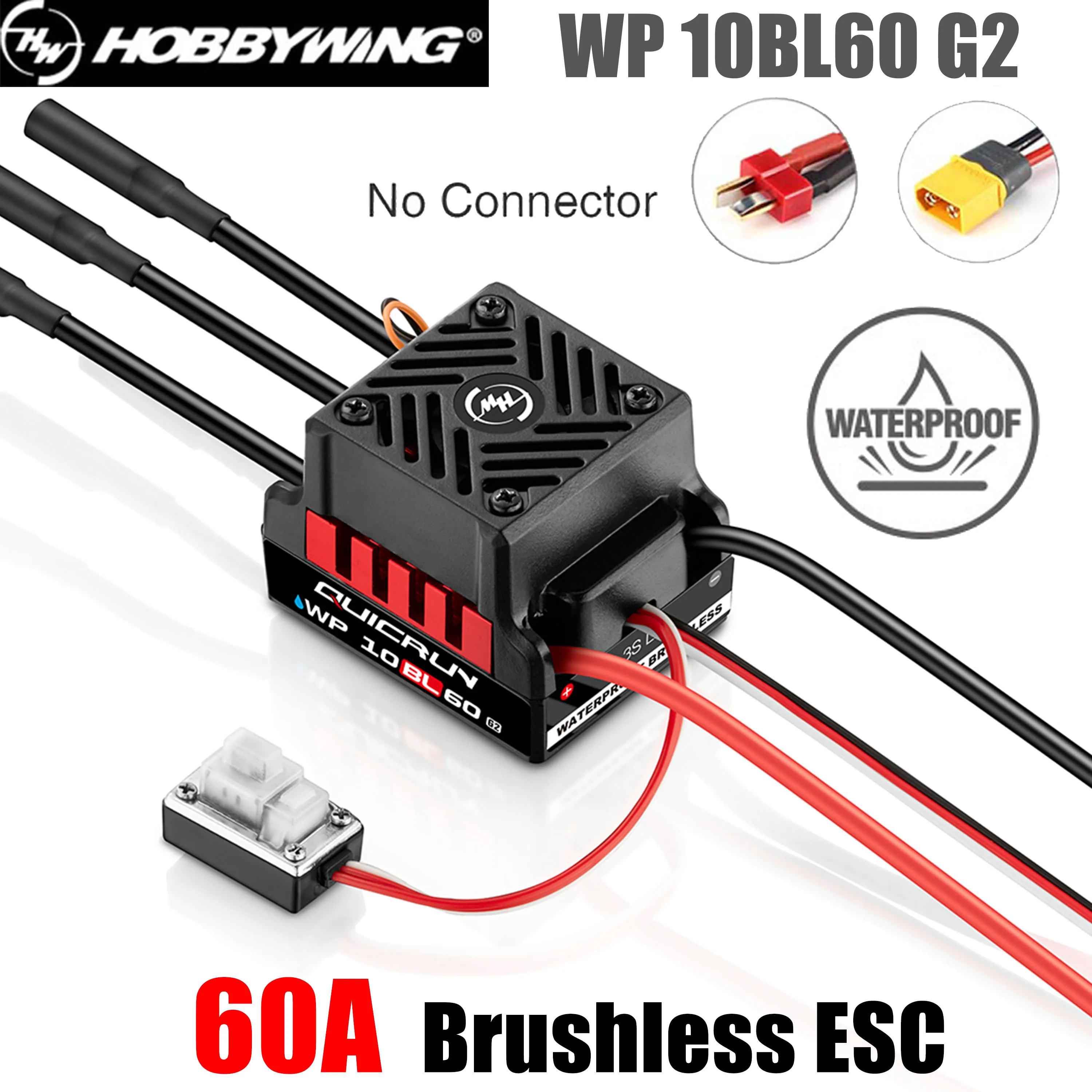 

HOBBYWING QuicRun 10BL60 G2 60A Waterproof Sensorless Brushless ESC 2-3S BEC for 1/10 RC On-road Car Buggy Short Course Truck