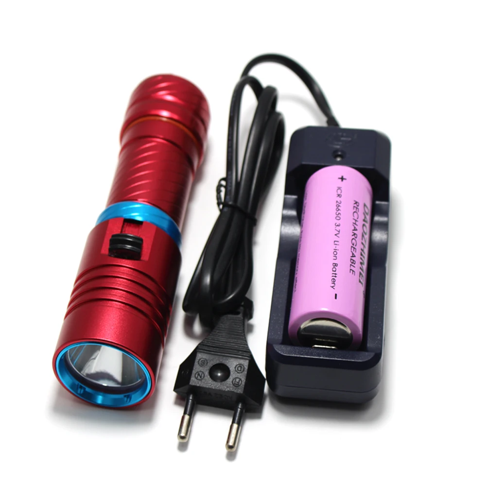 High Power Diving Flashlight IPX8 Highest Waterproof Rating Professional Diving Light Powered by 18650 Battery With Hand Rope