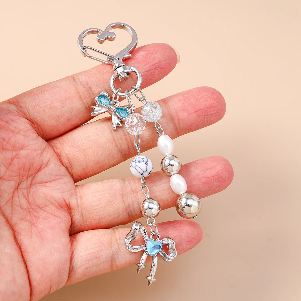 Aihua süße Y2K Metall Perle Liebe Herz Schleife Schlüsselanhänger für Frauen Mädchen Handtasche Anhänger DIY Schlüsselanhänger handgemachte Schmuck Geschenke – Detail 2