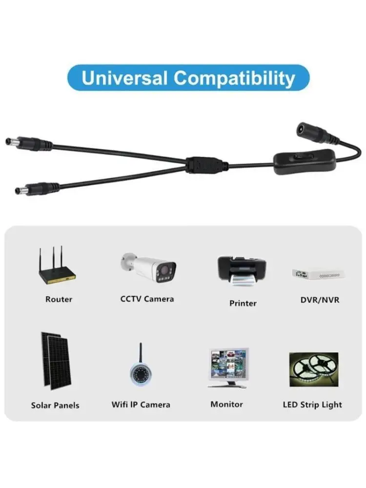 R53C 40cm Length Power Splitter Cable Wire DC5521/5525 to DC5521/5525 Connectors Cord