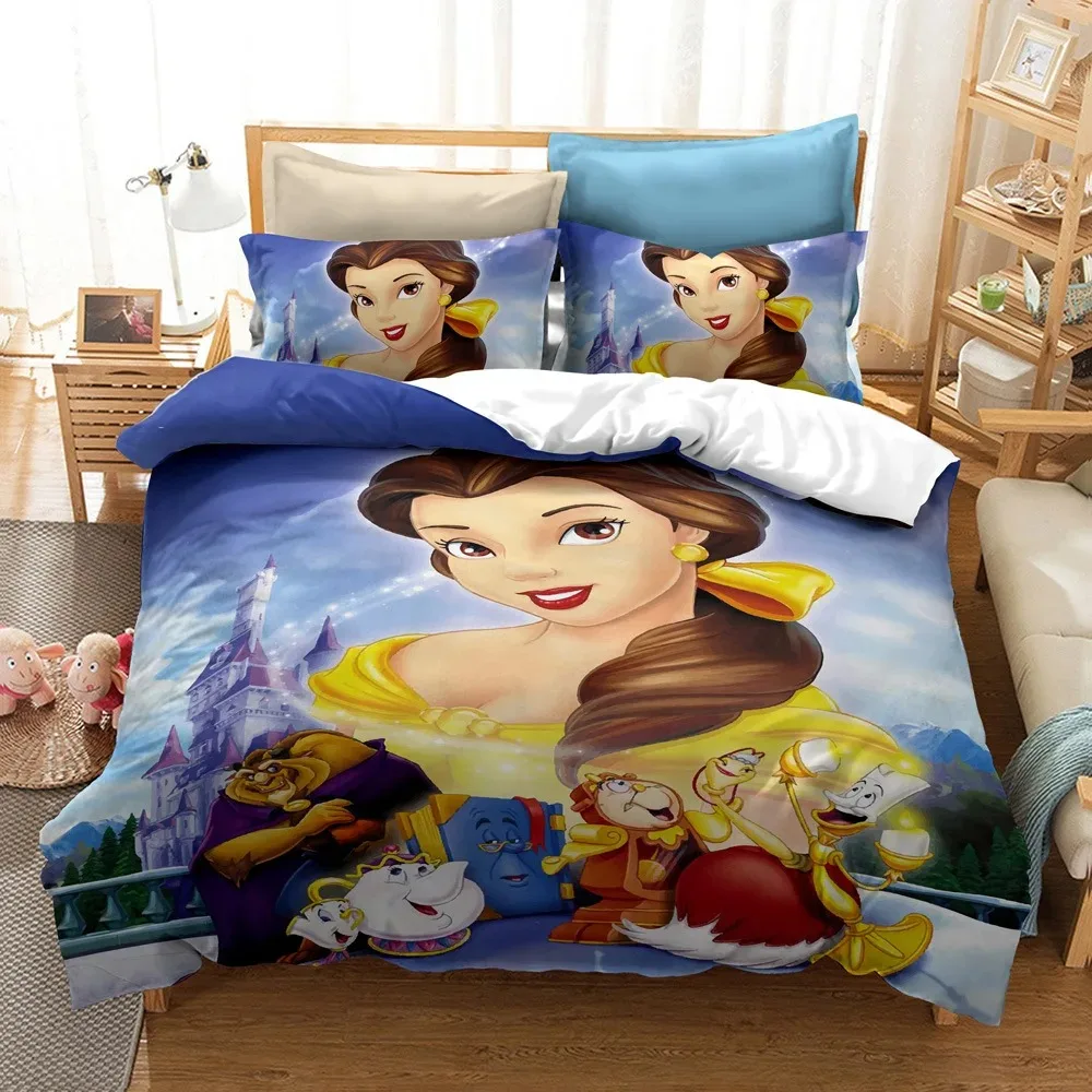 Set di biancheria da letto Beauty and the Beast, Set copripiumino trapuntato Disney Princess per la decorazione della camera da letto dei bambini