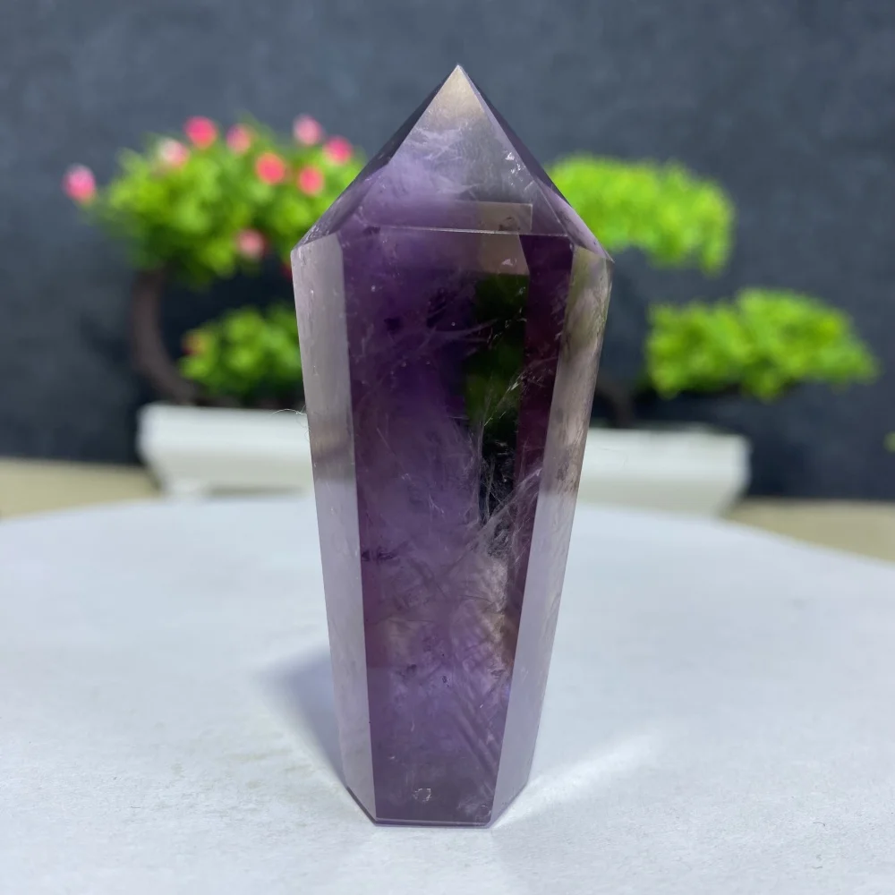 Natural Amethyst Wand Column Hexagonal Energy Stone Obelisk Crystal Tower for Chakra Reiki Healing Spiritual Home Decor