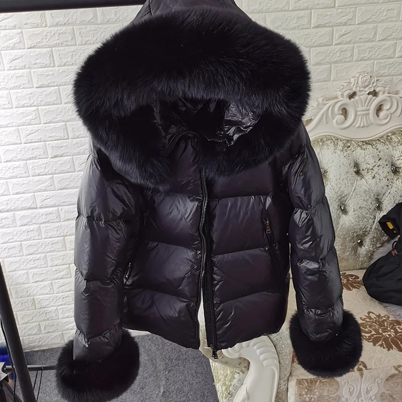 Maomaokong 2022 Winter Warm Real Fox Wasbeer Bontkraag Zwart Roze Down Jas Vrouwen Puffer Bovenkleding Jassen Vrouwelijke Parka