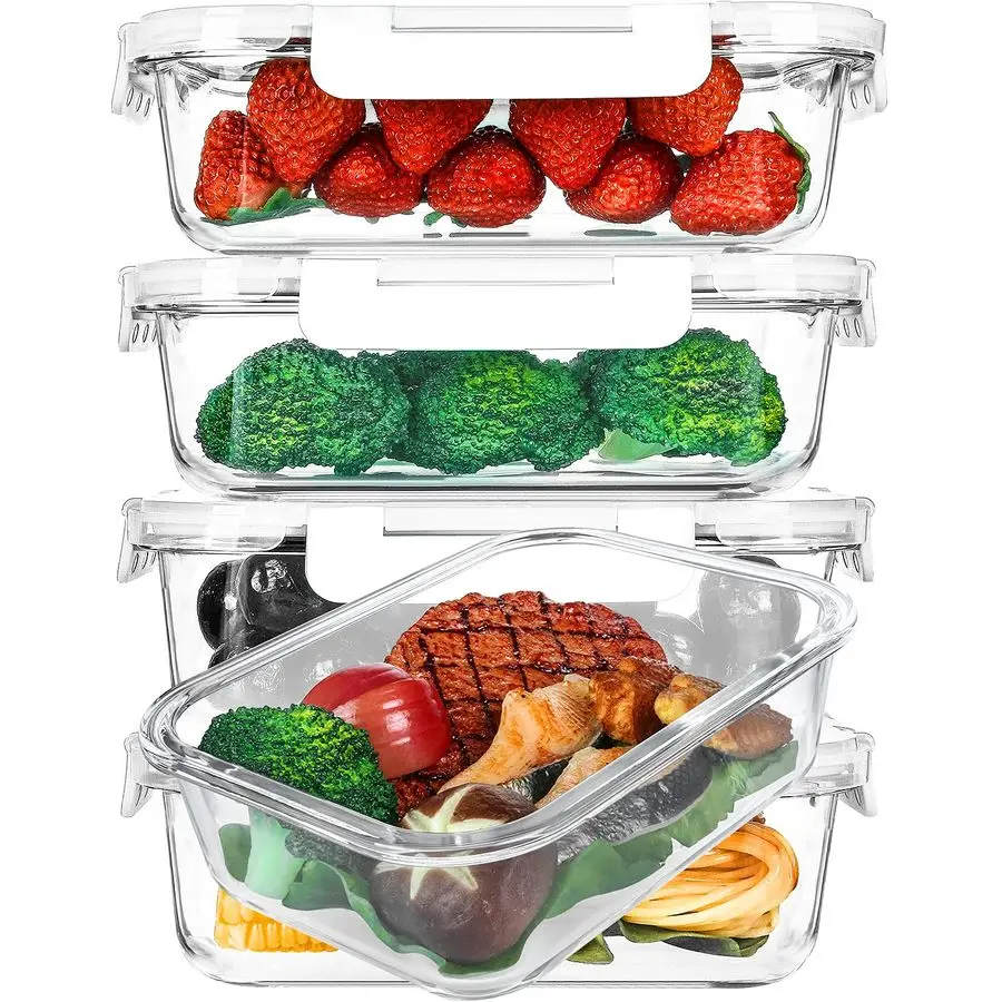 36 Oz. Glass Meal Prep Containers with Locking Lids Glass Food Containers,Airtight Lunch Container,Microwave, Oven, Freezer and