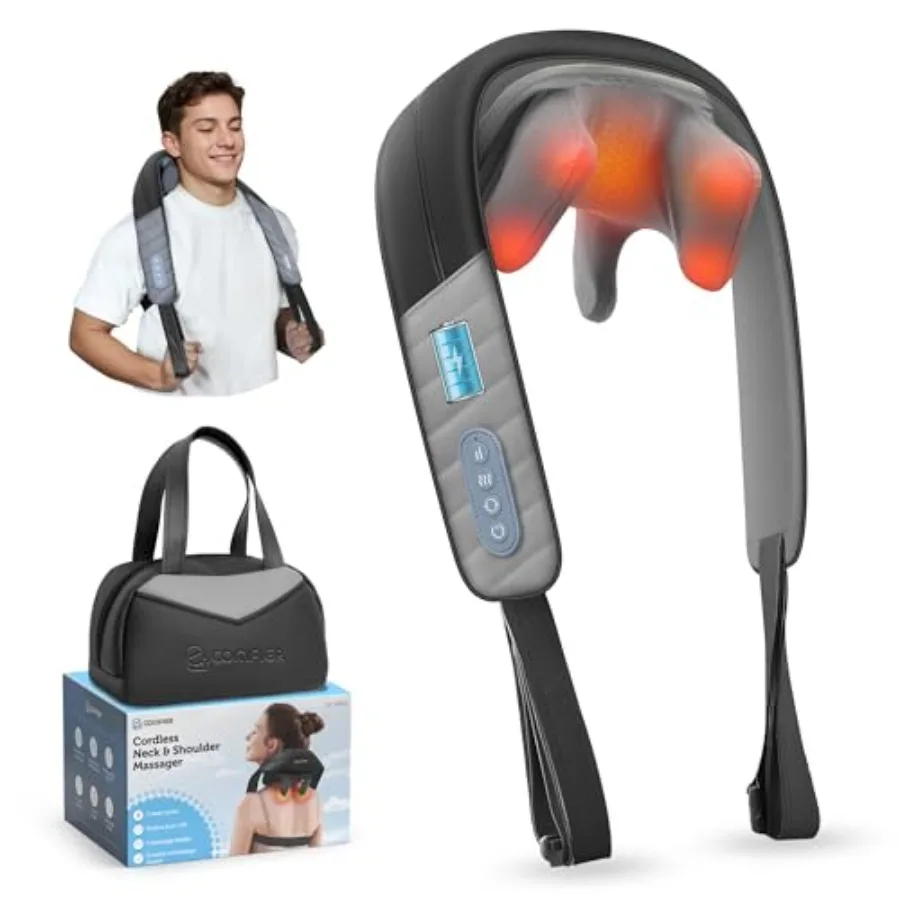 

4D Neck Massager for Pain Relief Deep Tissue Hands-Free Massager for Neck and Shoulder Pain Wireless Back Massager with Storage
