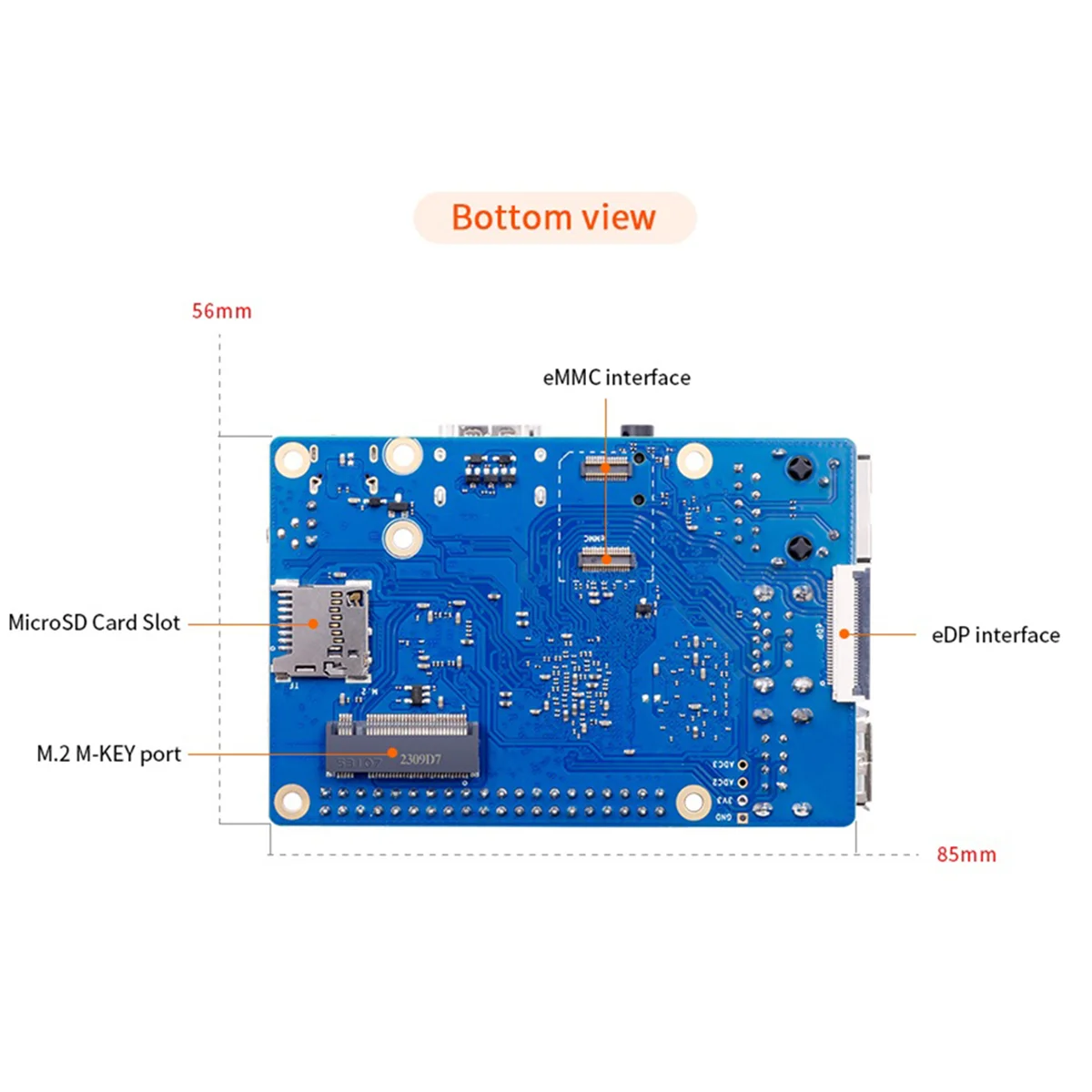 AT87-For Orange Pi 3B Development Board RK3566 Chip Quad-Core 64-Bit Processor 5V 3A Power 8G +256GB EmmC with UK Plug