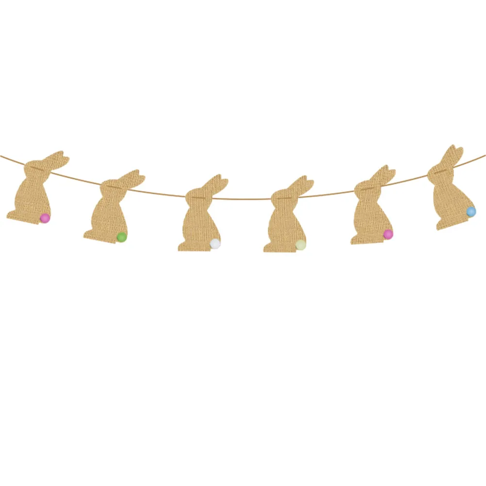 

6Pcs Vintage Rabbit Flag Linen Garland Easter Party Banner Set Festive Decor for Walls Windows Trees Doors Brighten Your