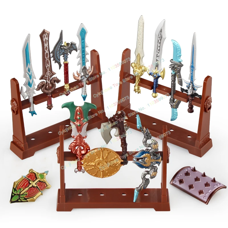 

PJD76-89 Game Series Warcraft Soldiers Accessories Famous Sword Frostmourne Building Blocks Axe Shields Toys for Kids Gifts