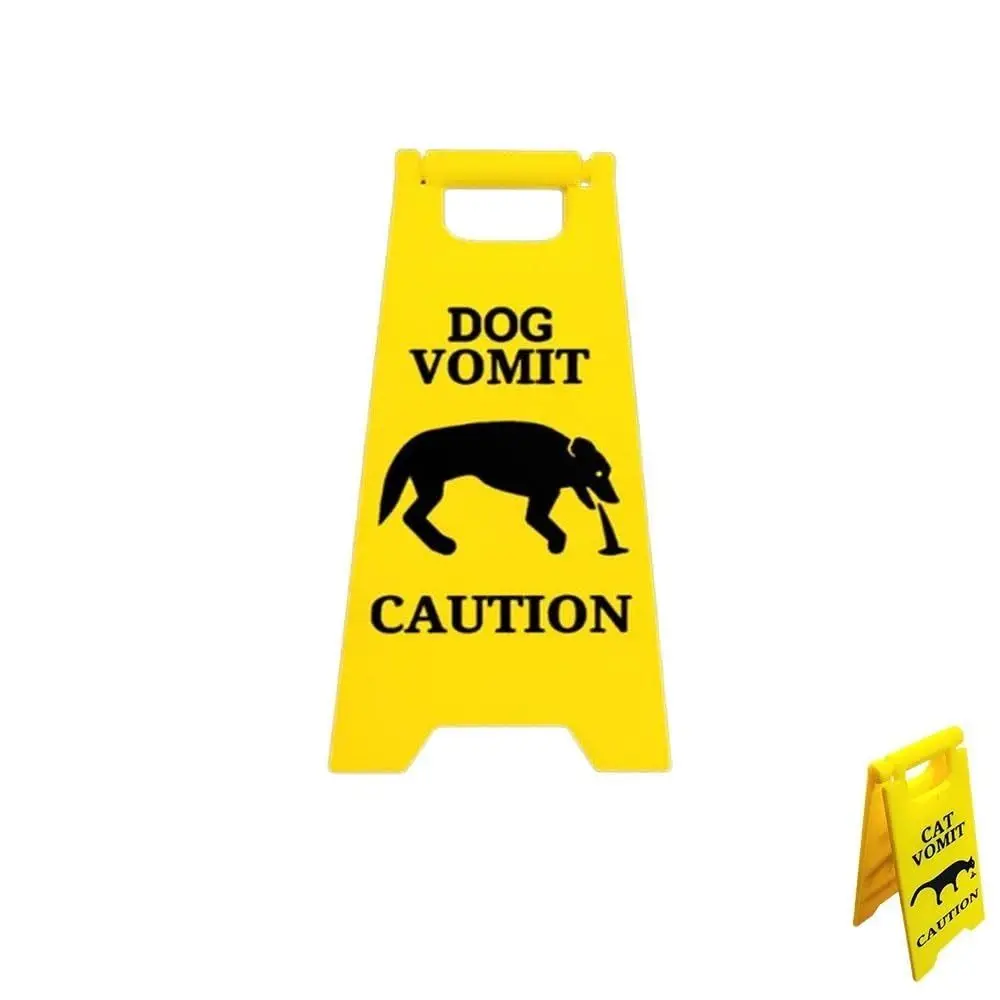 2 PCS Funny Wet Floor Warning Sign Safety Bright Dog Vomit Sign Yellow Polylactide Cat Vomit Sign Gift