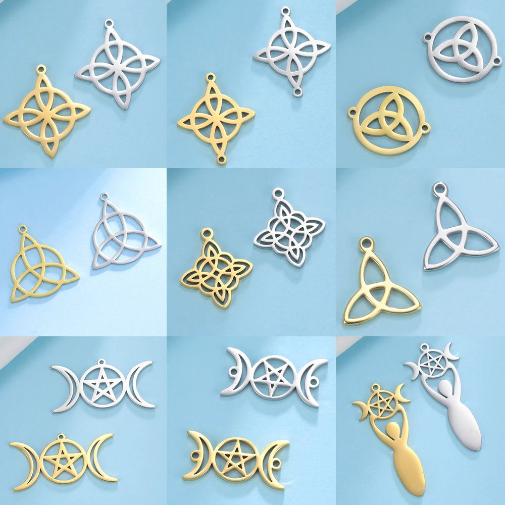 EUEAVAN 5pcs Witch Knot Stainless Steel Charms Irish Celtic Knots Charm Pendant for Bracelet Necklace Amulet Jewelry Making