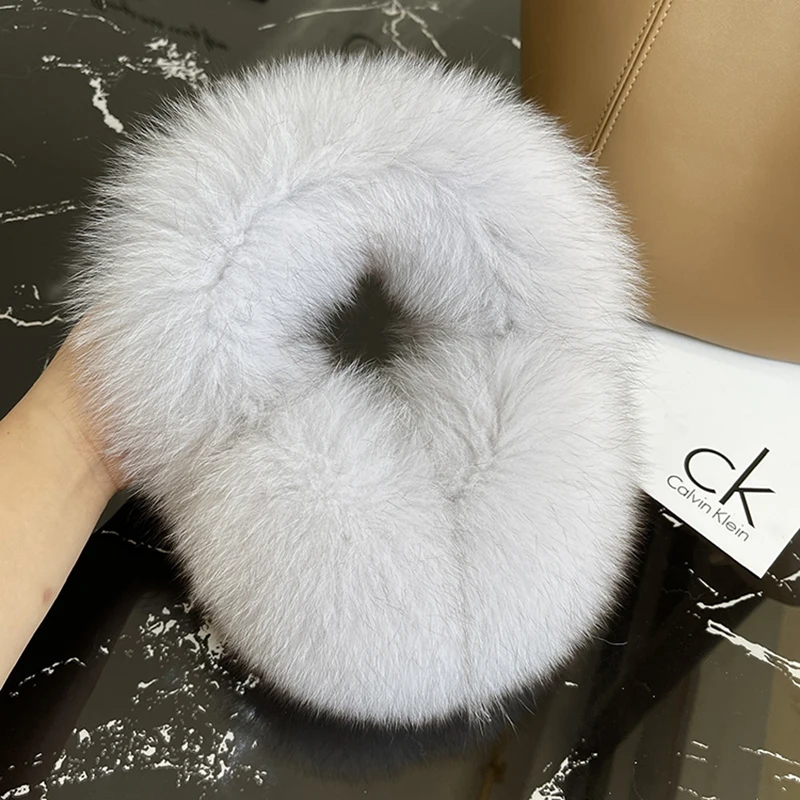 Winter Natural Real Fox Fur Earmuffs Plush Warm Decorate Women Cute Solid Ear Warmer Headphones Neck Warm Bib Scarf