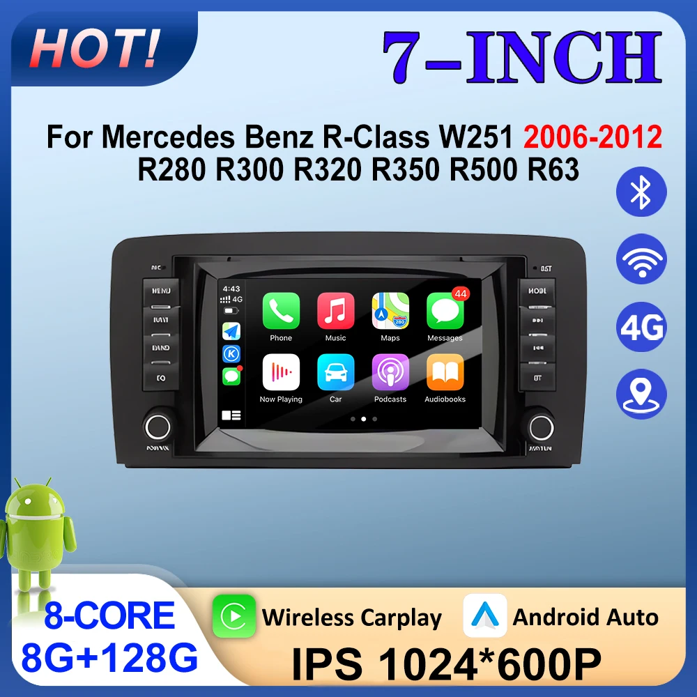 Car Radio For Mercedes Benz R-Class W251 2006-2012 R280 R300 R320 R350 R500 R63 Stereo Receiver GPS Navigation Carplay Player