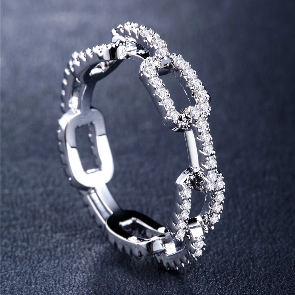 

One Piece Fashion Exquisite Chain Inlaid Zircon Geometry Copper Silver Colour Ring Woman Party Daily Gift Jewelry