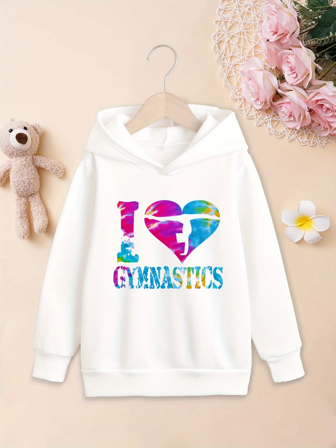 I Love Gymnastics Print Hoodies Children Comfortable Loose Long Sleeve Tops Sweatshirts Kids Cartoon Coat Autumn Winter Clothes