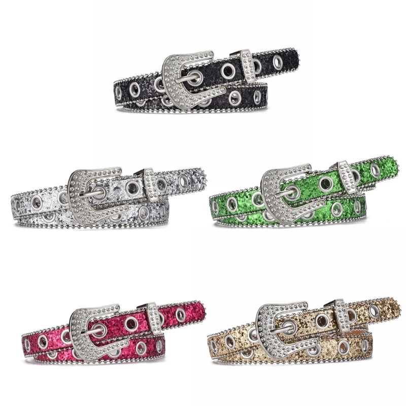 Adult Sequins Belt with Light Luxurious Ladies Locomotive Waistband Dropship