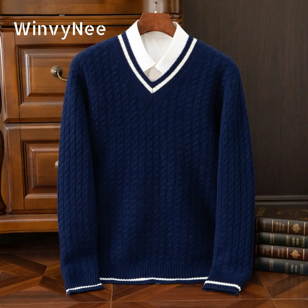 

WinvyNee шерстяной свитер мужская одежда с v-образным вырезом деловой повседневный трикотаж с длинными рукавами Argyle топы пуловеры осень-зима M1103023