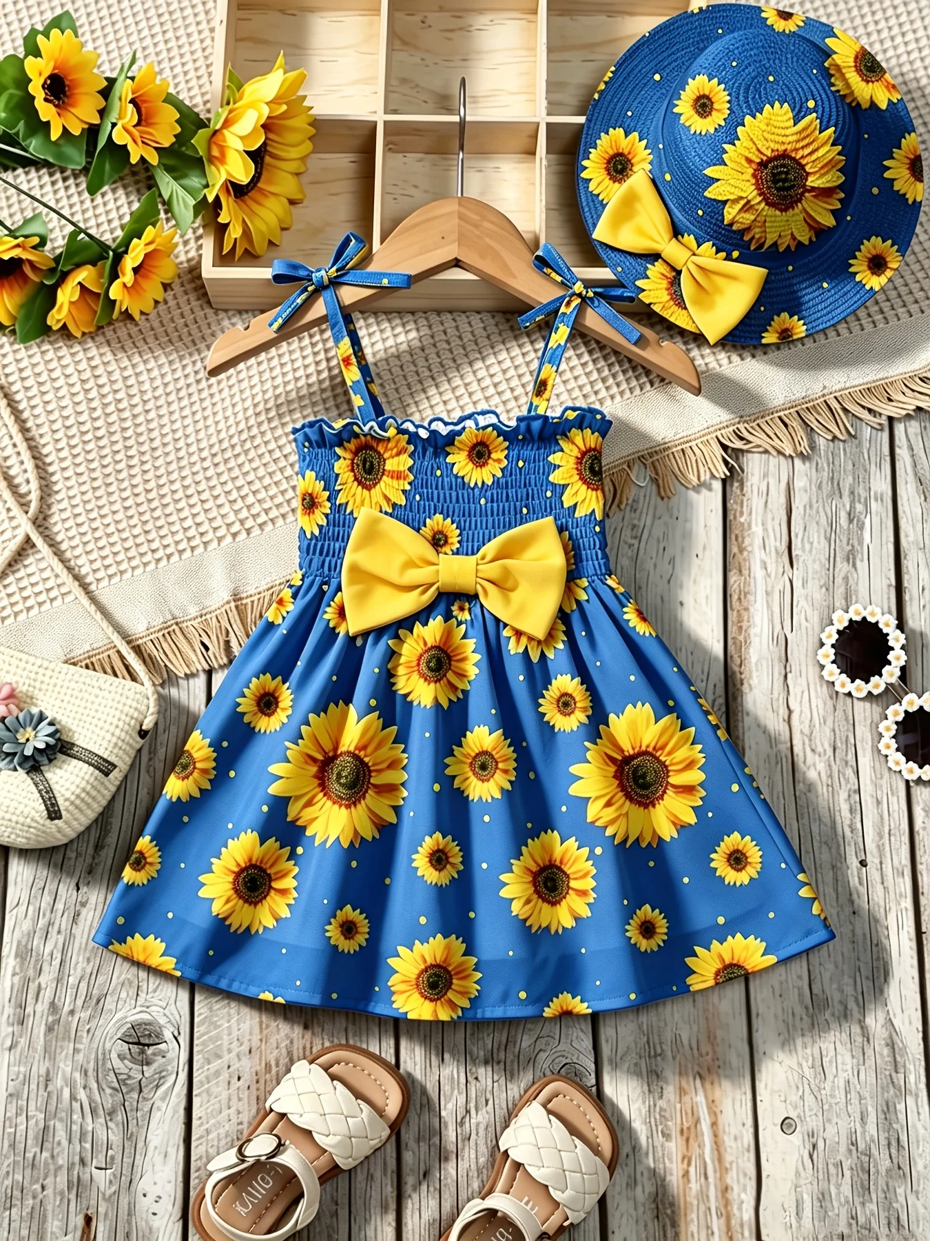 Mädchen Lässiges Bequemes Trägerkleid mit Quadratischem Ausschnitt, Ärmellos, Schleife und Blumenmuster, Oberteil für Kinder und Damenmode – Detail 3