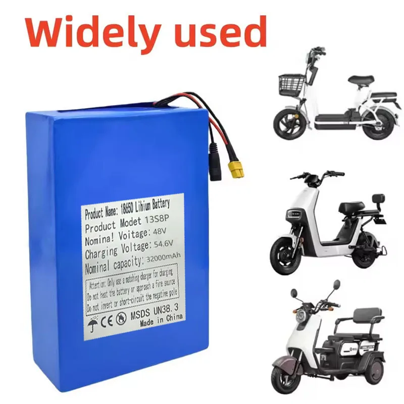 بطارية ليثيوم 48 فولت 32 أمبير 32000 مللي أمبير 13s8p ذات سعة كبيرة مناسبة لـ 48 فولت 1000 وات - شاحن BMS 54.6 2A مدمج