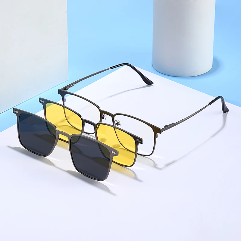 Caterside Neue polarisierte Sonnenbrille für Herren, Metallrahmen, Damen-Sonnenbrille, Set mit mehreren Gläsern, magnetische Saugkraft, 3-in-1-Brille, UV400 – Detail 4